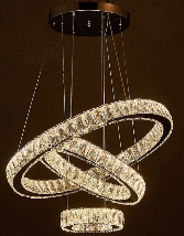 Lámpara Decorativa de Luz Tricromática; Acero Inoxidable + Cristal Tamaño: 20 + 40 + 60 cm; 110V