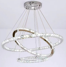 Lámpara Decorativa de Luz Tricromática; Acero Inoxidable + Cristal Tamaño: 20+30+40 cm;110V