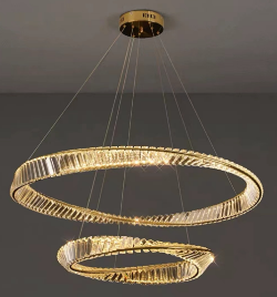 Lámpara Decorativa de Luz Tricromática; Acero Inoxidable + Cristal Tamaño: 60+80cm; 110V